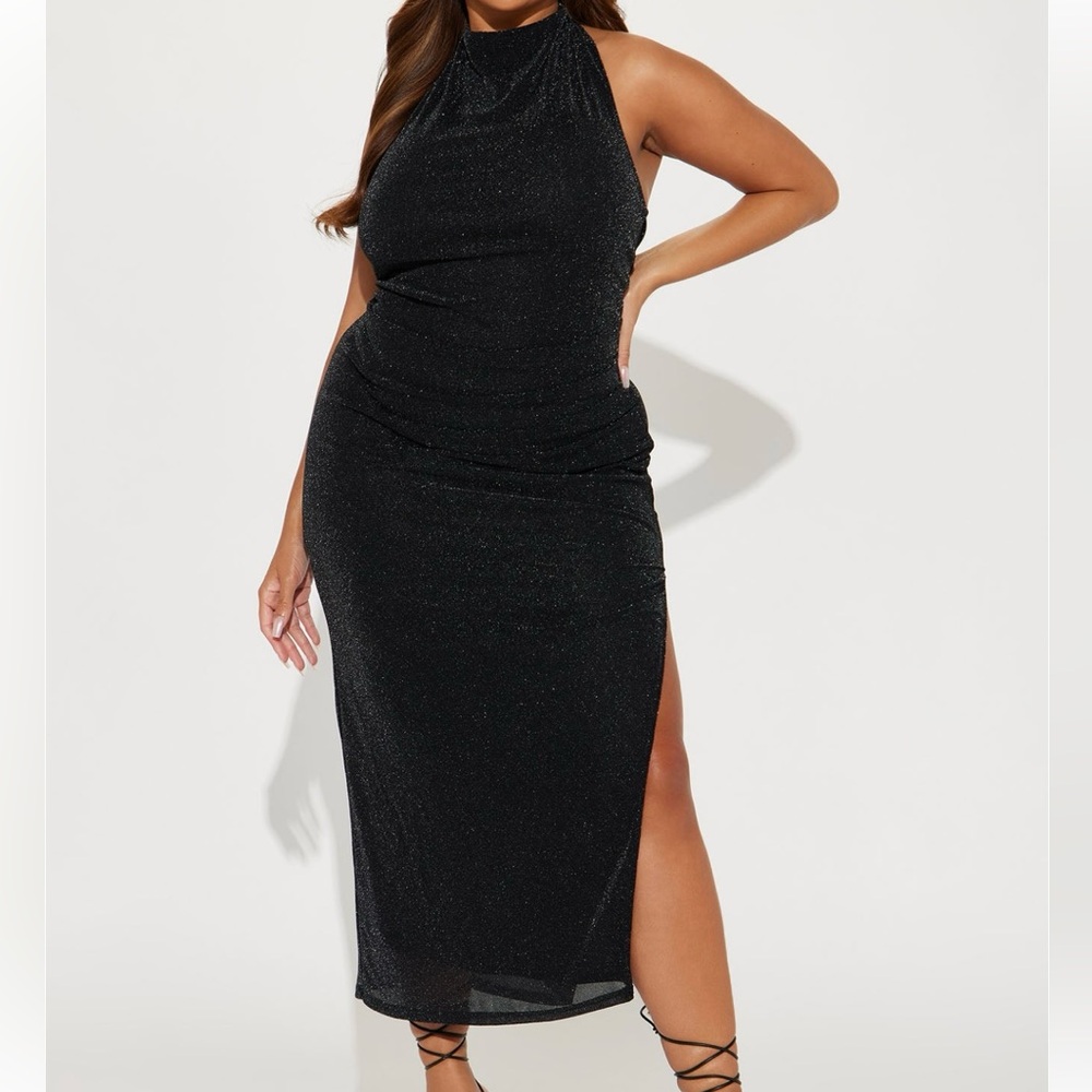 Fashion Nova Black Glitter Midi Dress